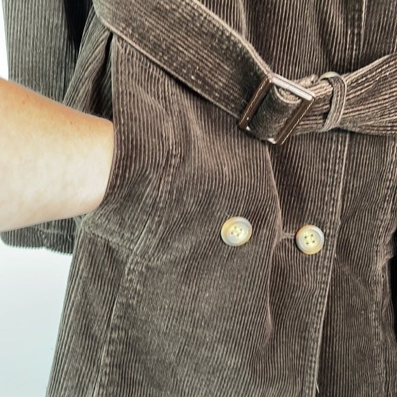 Weatherproof Corduroy Double Breasted Belted Trench Coat Jacket brown lined M - Picture 6 of 13